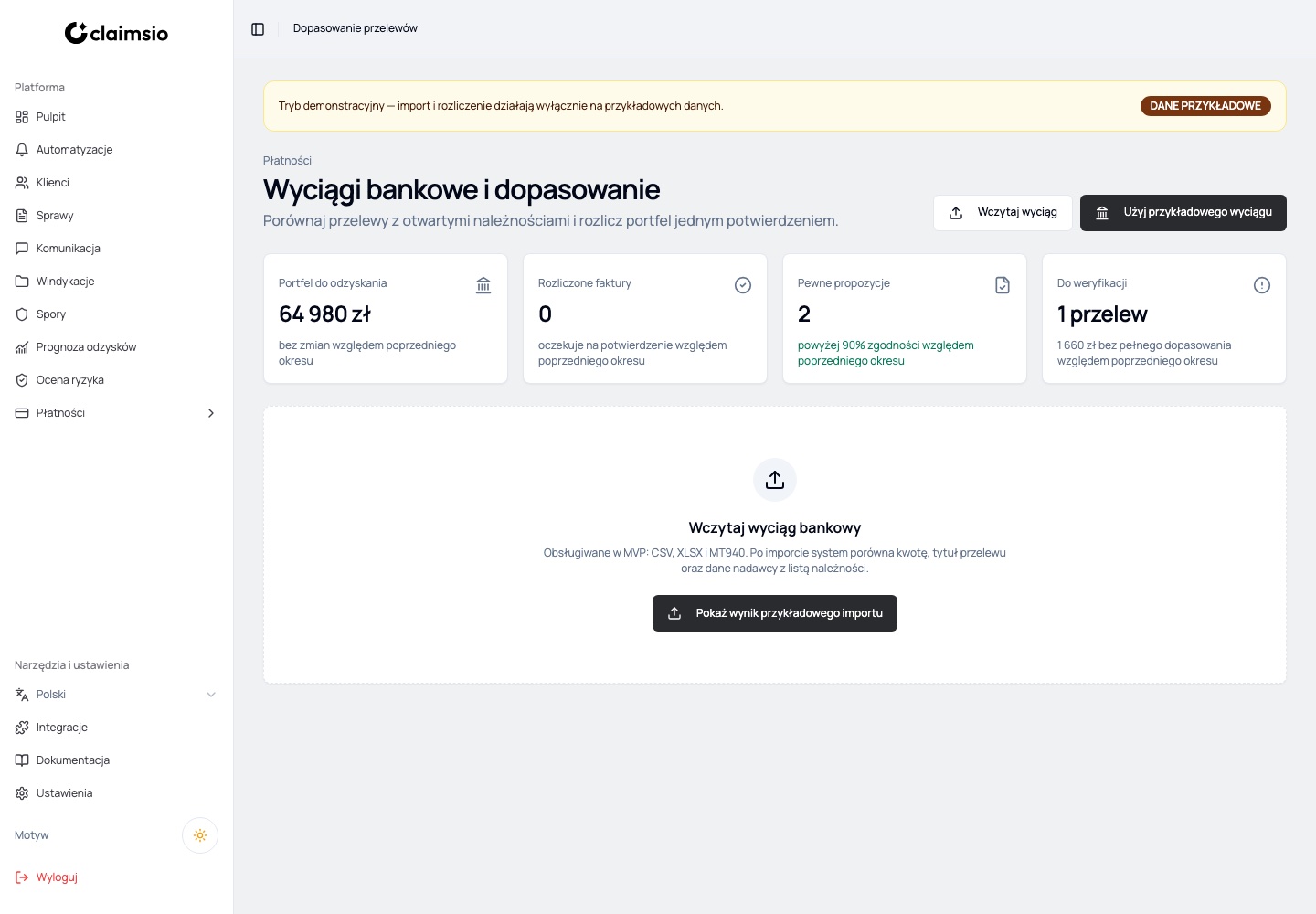 System zarządzania windykacją dla zespołów finansowych i windykacyjnych — Wyciągi bankowe i dopasowanie wpłat 1