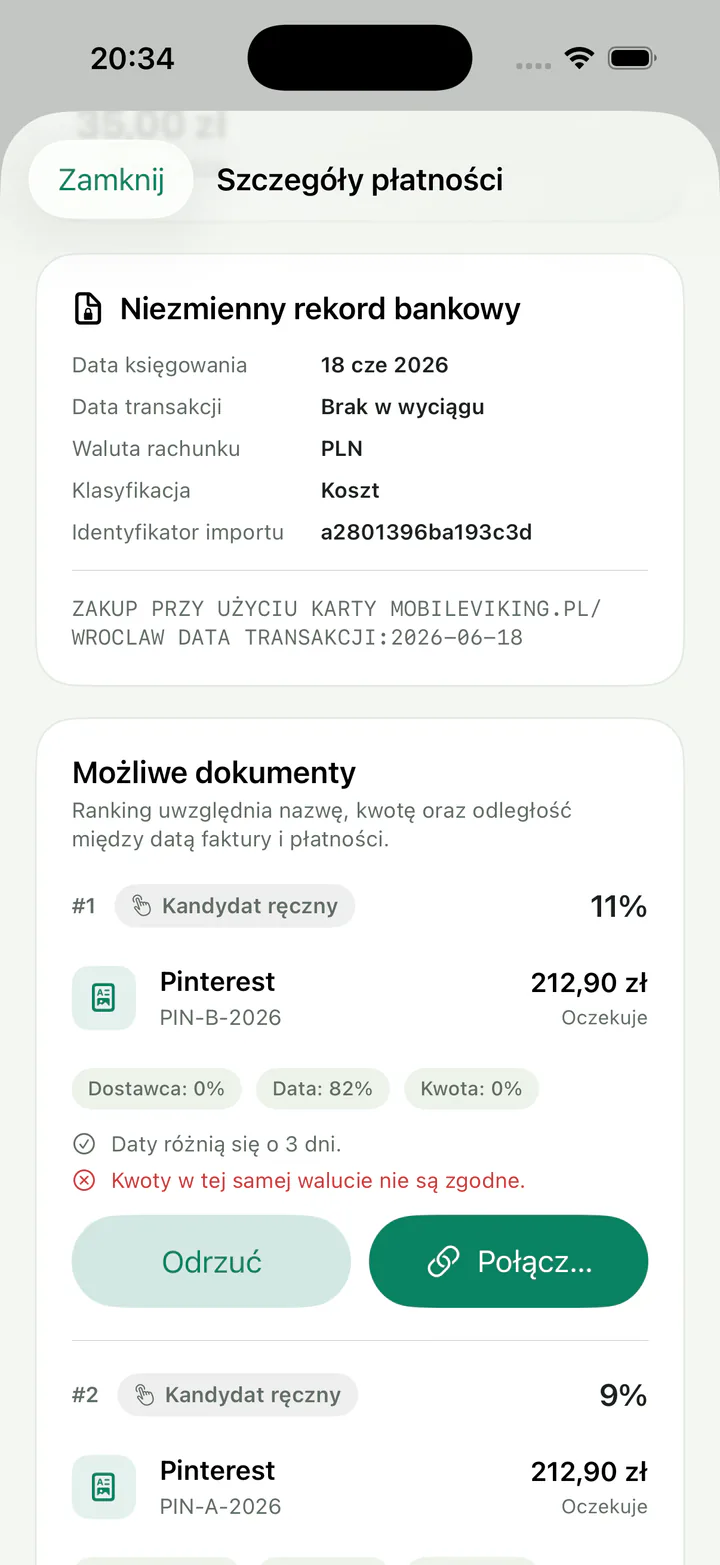 Platforma łączenia płatności i dokumentów dla małych firm — Brakujące dokumenty, wyjątki i czyste przekazanie księgowemu 2