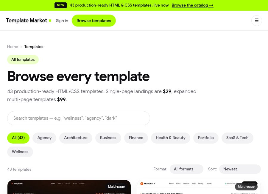 E-commerce platform for selling website templates — Turning files into a repeatable product 1